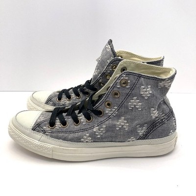 Converse All Star High Top M 7.5 W 9.5 Blue Chambray Canvas Leather Woven Hearts
