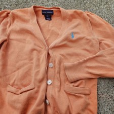 Polo Ralph Lauren Girls Size 6 Orange Peach Button Cardigan Sweater Knit Pony