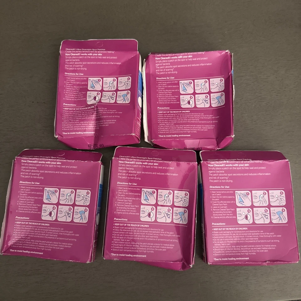 PACOTE COM 5 adesivos Clearasil ULTRA controle de acne rosto manchas espinhas, contagem 18 27/03 + - Imagem 2 de 4