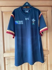 Men’s Black Wales Rugby Shirt Away 2015 World Cup Special L Excellent Condition