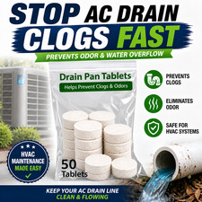 50 AC Drain Pan Tablets HVAC Condensate Line Cleaner Prevent Clogs Odor