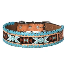 DC HILASON Western Style Beaded American Leather Pet Dog Collar