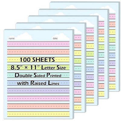 100 Sheets Multi-Color Raised Line Paper for Handwriting Practice Wide Ruled ...