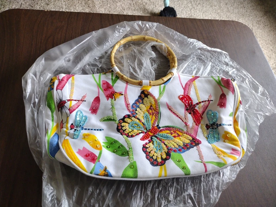 Bolso de Mano Mariposa Clásico VERANO Bolso de Mano de MADERA - Antiguo Vintage IMPRESIONANTES CREMALLERAS Foto 2 de 4