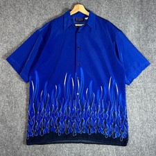 Urge Mens Blue Flame Graphic Short Sleeve Button Down Shirt Y2K Streetwear XL