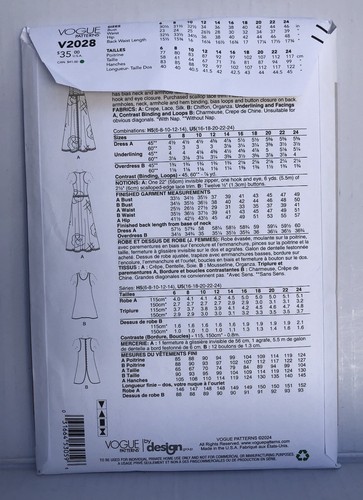 Vogue Sewing Patterns V2028 Misses Dress and Overdress. Sizes 16-24 New Uncut. - Picture 2 of 2