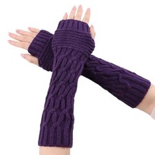 Winter Women Arm Warmers Long Fingerless Gloves for Women Mittens Knit Purple
