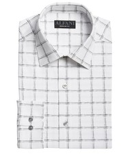 Alfani Mens Stretch Performance Button Down Dress Shirt, white, 15-15.5 Neck