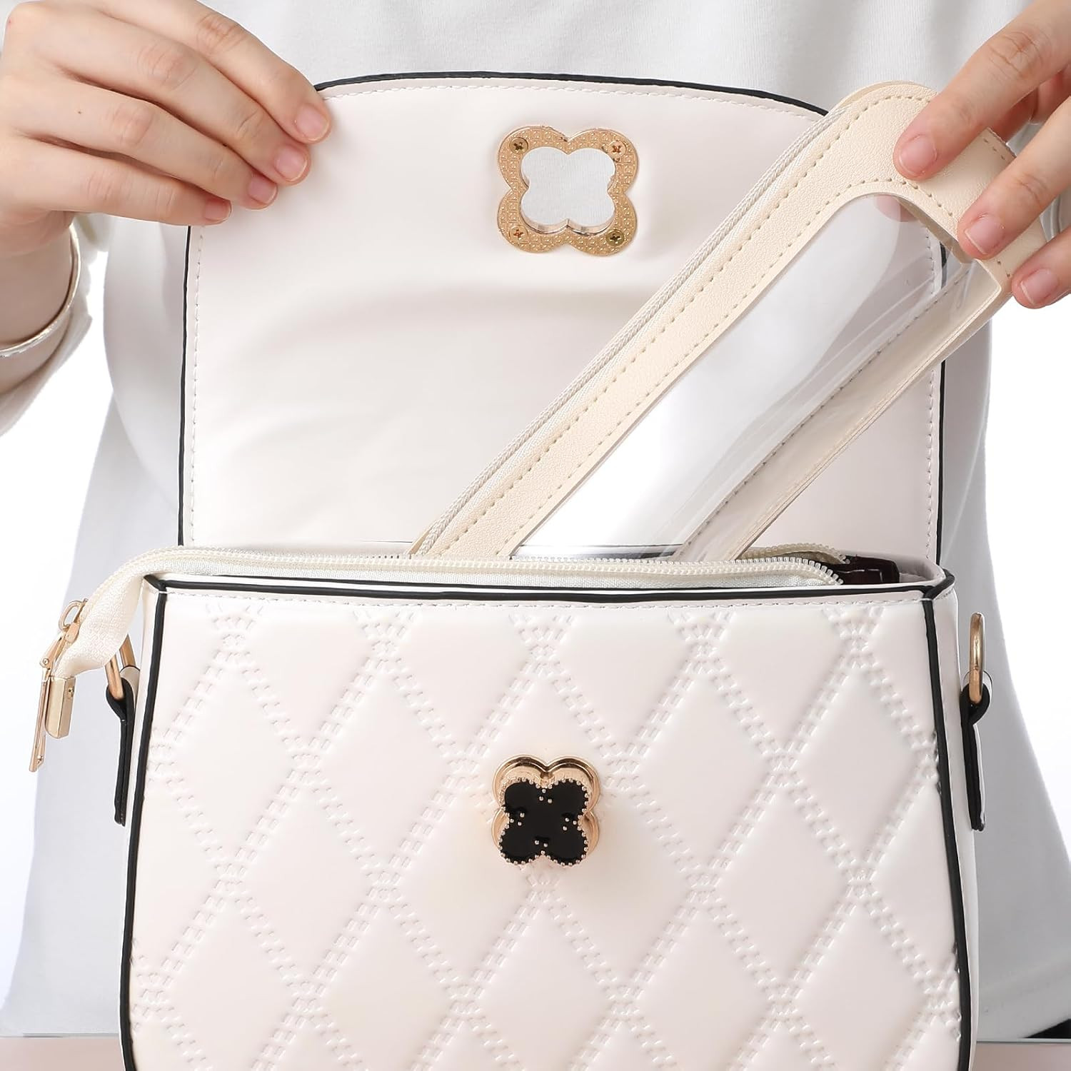 1 PCS Clear Pencil Case with Zipper PU Leather Clear Makeup Brush Bag Double Sid