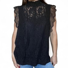 Black Lace Mock Neck Sleeveless Blouse Size Medium