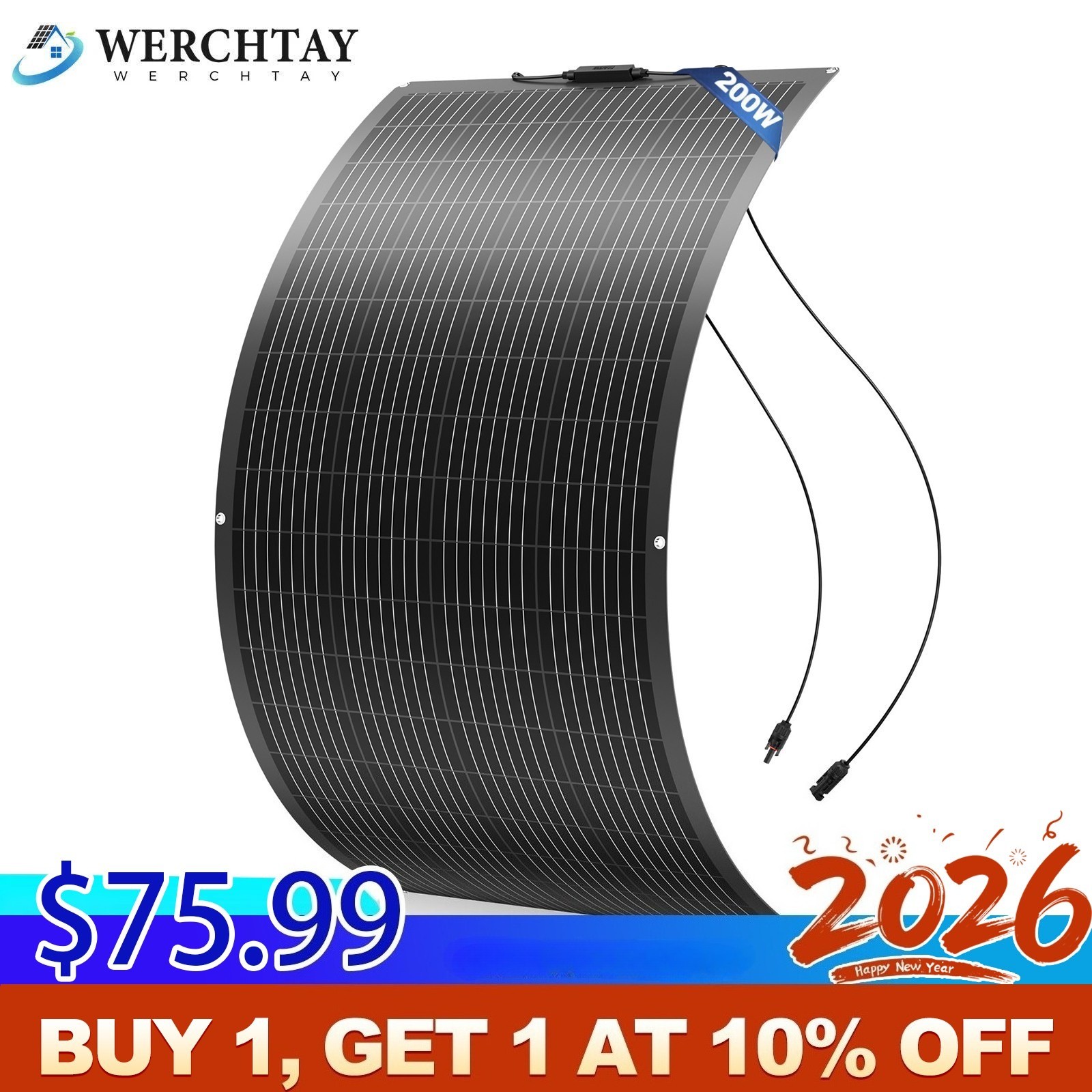 200W Flexible Solar Panel Mono 12V Portable Power Camping Home RV Battery Charge