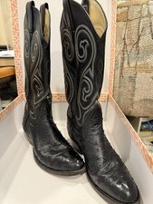 Vintage Larry Mahan Women s Ostrich Leather Boots 5.5 B Cowboy Black