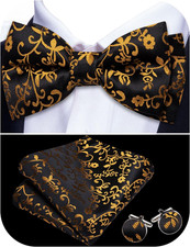 Paisley Striped Bow Tie for Men Silk Pre-Tied Bowtie Pocket Square Cufflinks Set
