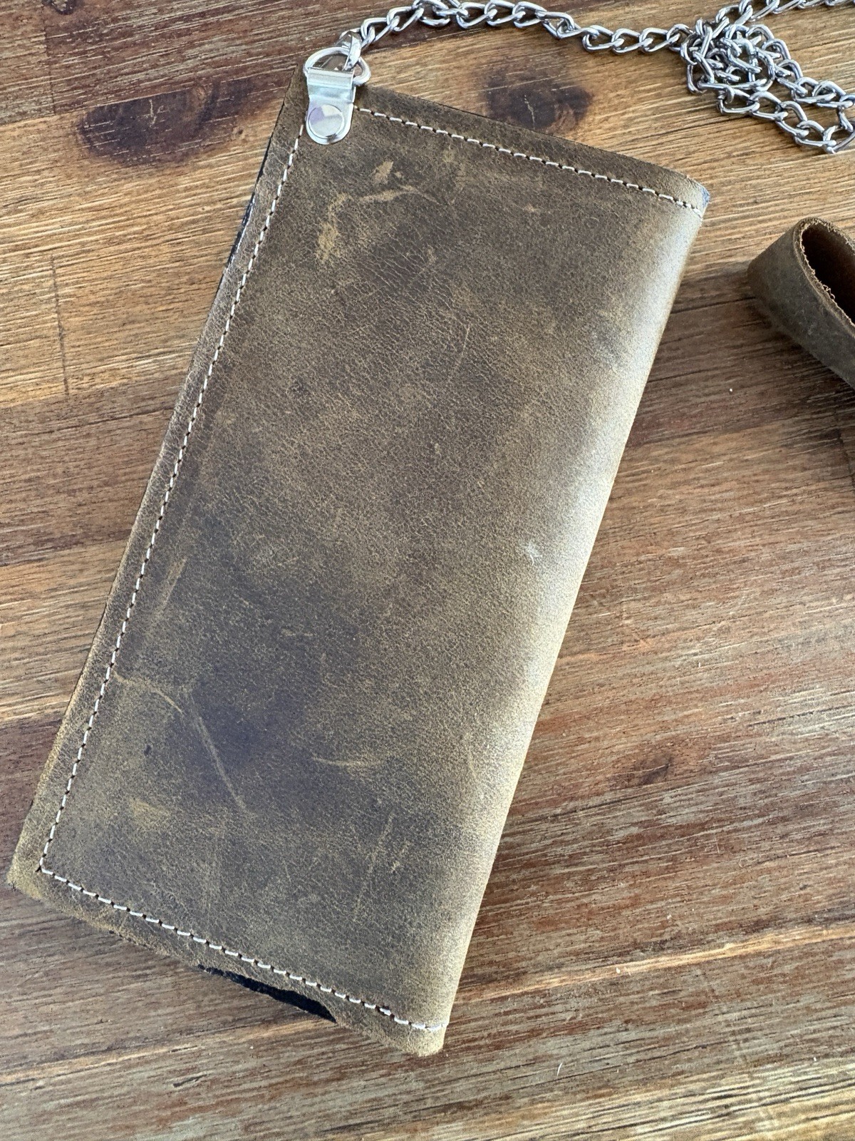 Leather Wallet Chain Mens Brown Western Bifold Wallet 6.5” X 3.5” Never Used