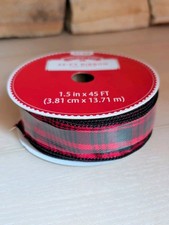 Holiday Time Plaid Christmas Ribbon Wired 1.5" X 45 Feet NEW