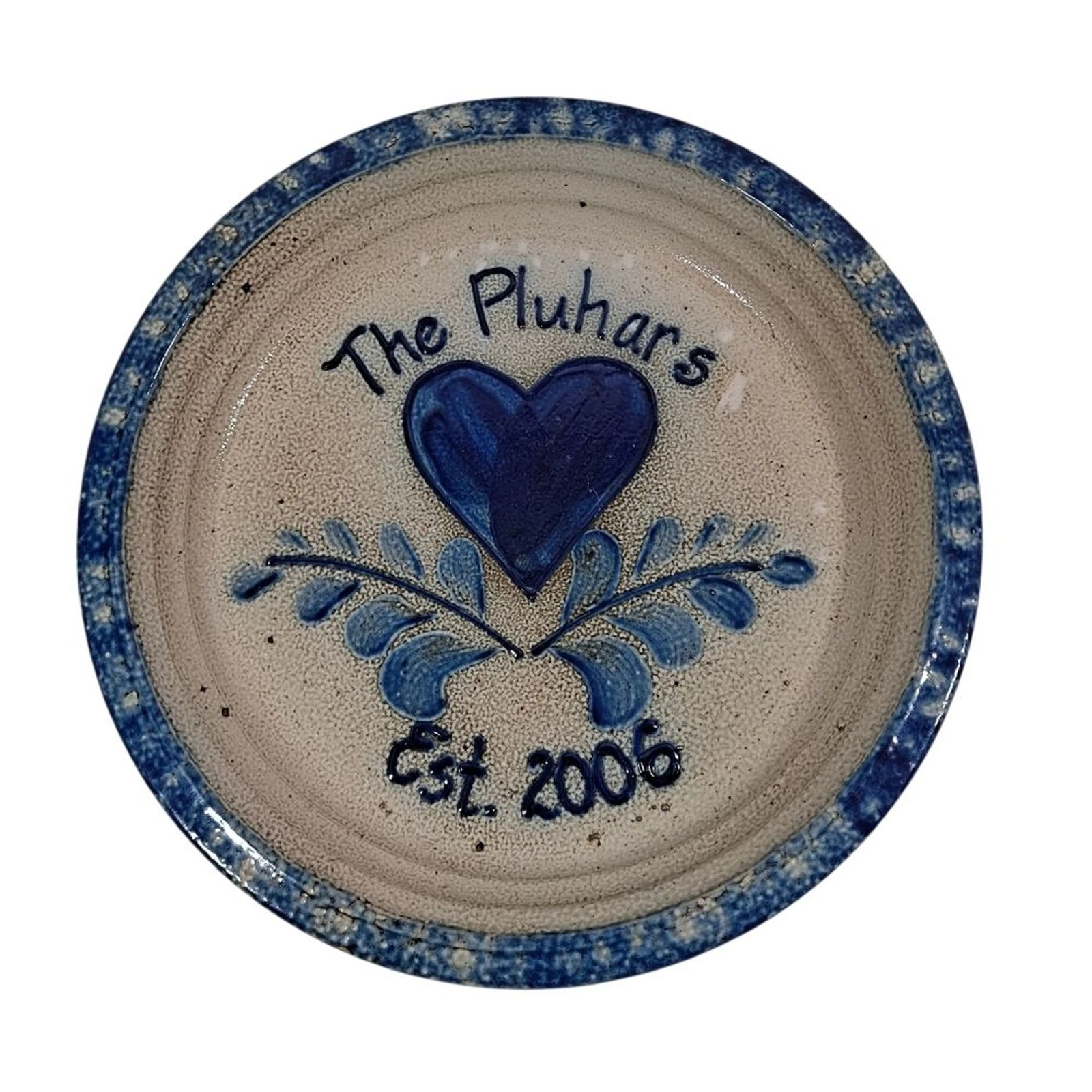 Eldreth Pottery Pie Plate 2013 Signed Blue Heart 11" Round