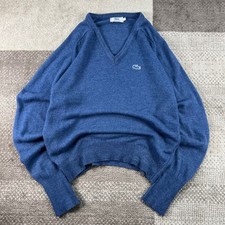 Vintage Izod Lacoste Mens L Blue V-Neck Orlon Acrylic Sweater Made in USA 70s