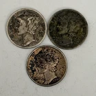 Lot of 3 1942 United States  Mercury One Dime Coin 90% SILVER