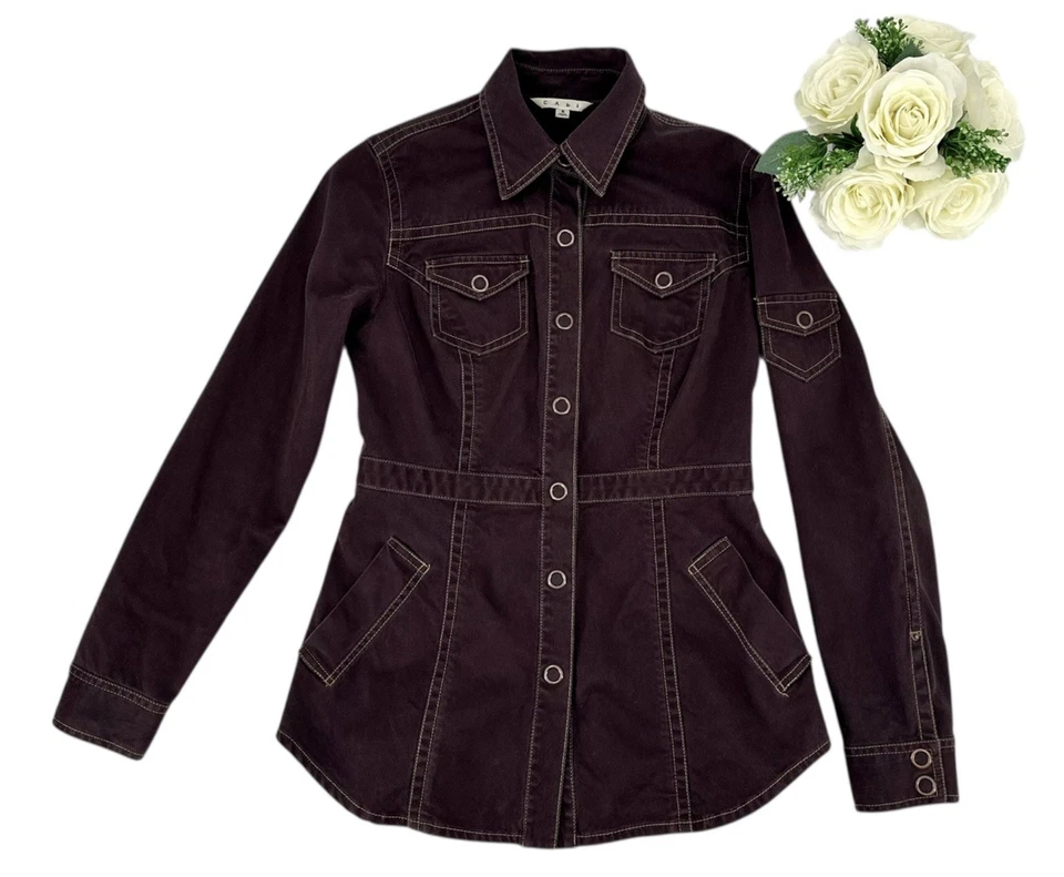 Chaqueta utilitaria CAbi Safari para mujer talla pequeña marrón pana frontal a presión Foto 3 de 4