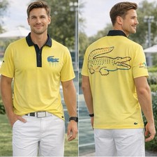 Rare Lacoste Sport Graphic Polo Shirt XL Drip Yellow Crocodile Miami Open Golf
