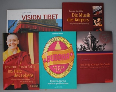 Konvolut 5 Bücher Fernöstliche Kultur Tibet / Buddha / Veda / Musik des Körpers