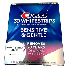 CREST 3D SENSITIVE & GENTLE + WHITENING LIGHT  14TREATMENTS 28 STRIPS EX 2/27+