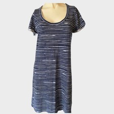 GAP Small Tall Short Sleeve Dress Blue White Stripe Cotton Poly Blend