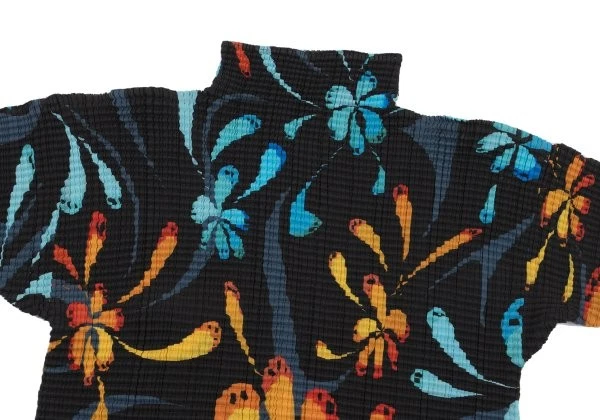 ISSEY MIYAKE FETE Flower Printed Pleats High-neck T-shirt Size 2(K-162569) - Image 3 of 4