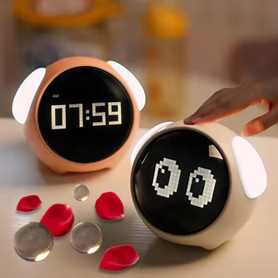 Kids Digital Alarm Clock - Cute Cartoon Emotion Table Clock with Light