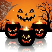 Kerzenhalter Halloween 3 StüCk Teelichthalter Schwarz Glas Mit Gravur Tischdeko