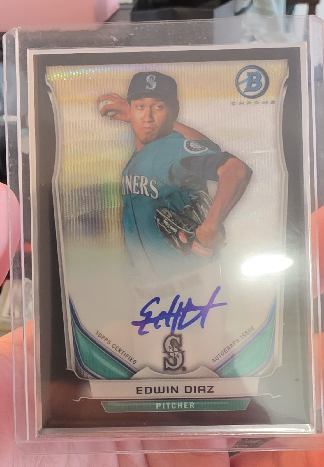2014 Bowman Prospect Autographs Chrome Edwin Diaz Black Wave Refractor 22/50