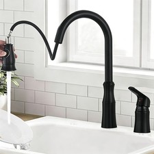 Black Kitchen Sink Faucet Pull Out Sprayer Single Handle Swivel Spout Mixer Tap