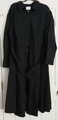 Pari Passu Poplin Shirtdress Size C8 (US 26) Black Long Sleeve Button Front Belt
