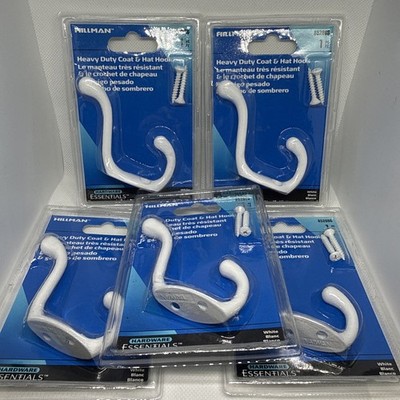 Hillman Heavy Duty Coat/Hat Hook 852086 White Clothes/Towel/Closet 5PC 