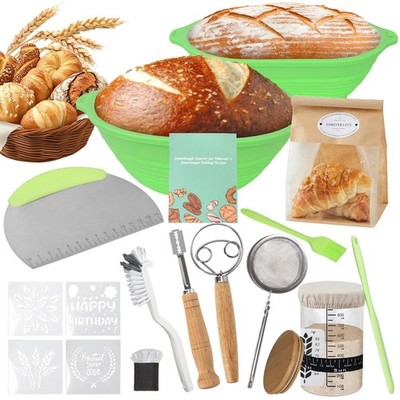 Sourdough Starter Kit,Sourdough Bread Baking Supplies(Green),10 Inch Oval & 9...