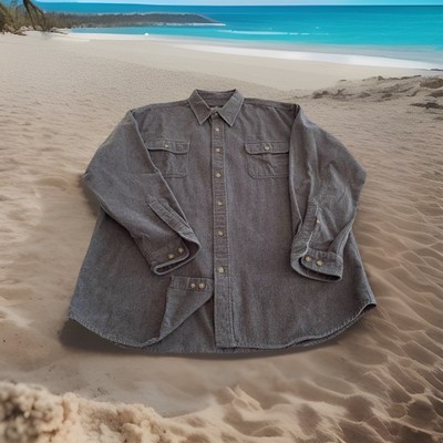 RedHead Flannel Button Up Shirt Gray Hong Kong Pockets Thick & Heavy Men XL