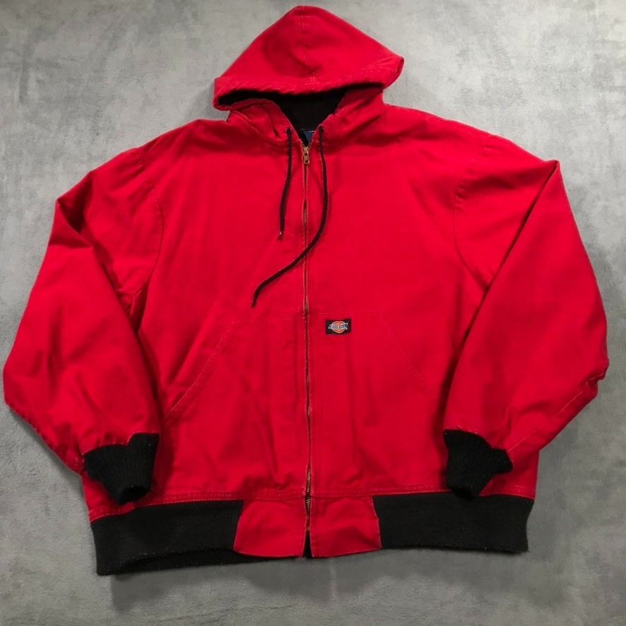 Vintage Dickies Jacket Men's XL Red Canvas Hooded Full Zip Thermal