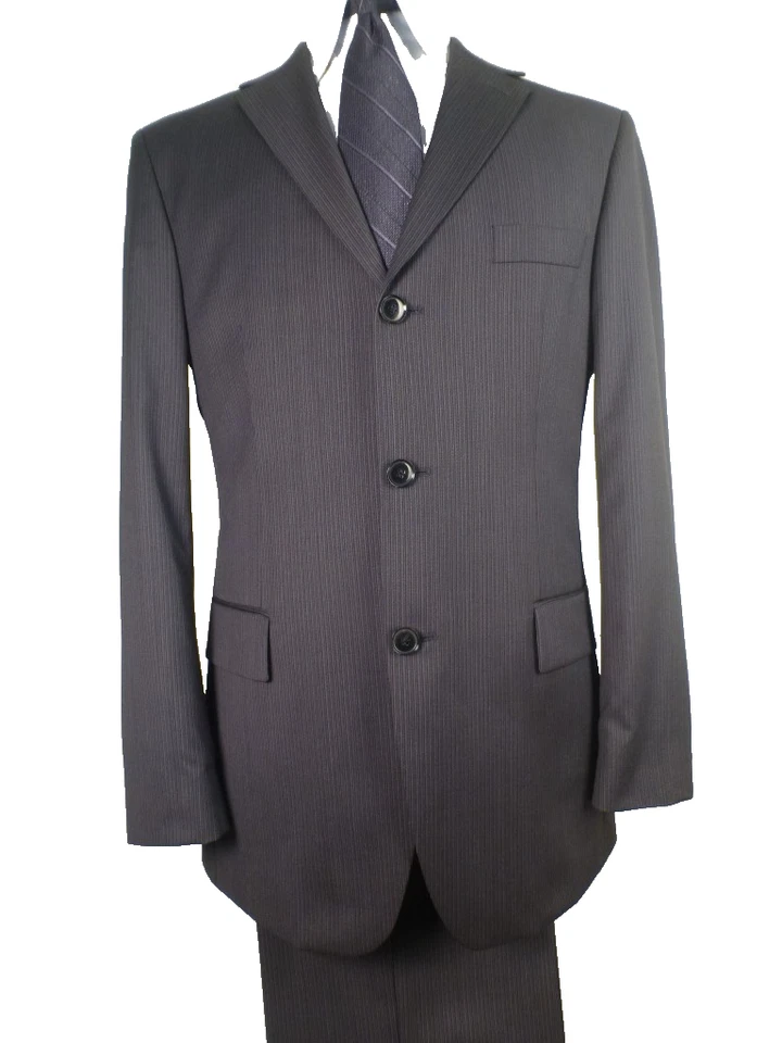 Hugo Boss Suit 38R W32 Excellent Condition Rossellini Movie Gray Stripe USA Made - Image 2 of 4