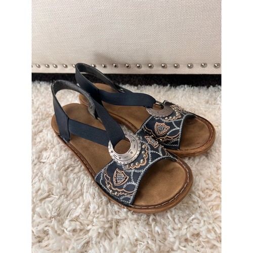 Rieker Regina Slingback Bead Embellishment Cushion Footbed Sz40 Blue Flat Whimsy