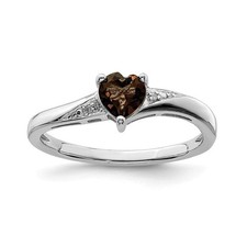 Solid Sterling Silver Rhodium Smoky Quartz Diamond Ring 8