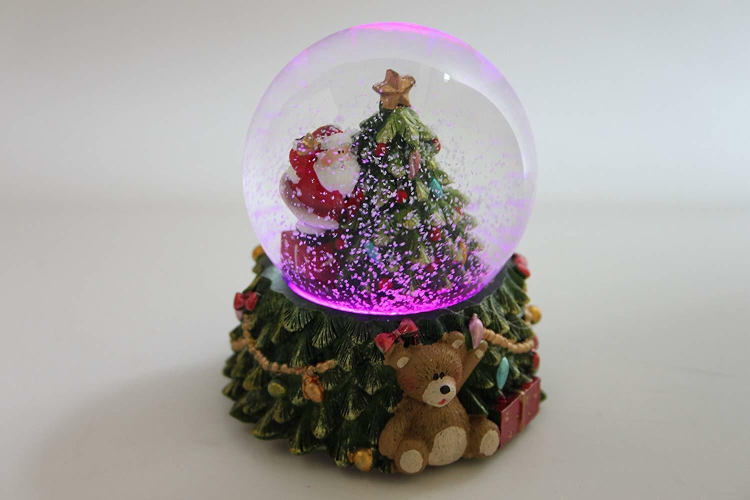 Gisela Graham Led Colour Changing Santa Christmas Snowglobe Decoration with Base