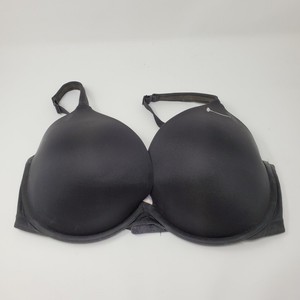 Cacique-Lane-Bryant-Bra-Black-Smooth-Satin-Boost-Plunge-Enhance-Underwire-44DD