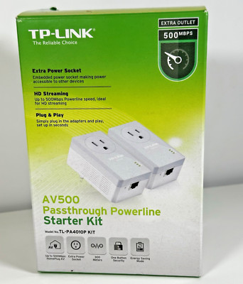 TP-LINK TL-PA4010P 2 Pack Passthrough Powerline Starter Kit New (8C)