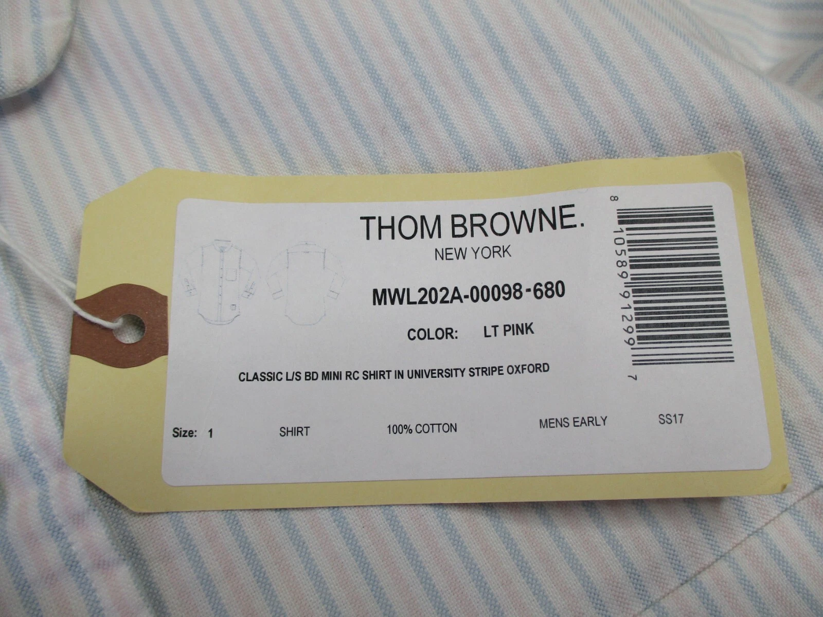 Camicia Thom Browne uomo 38 taglia 1 rosa a righe BD University Oxford manica lunga