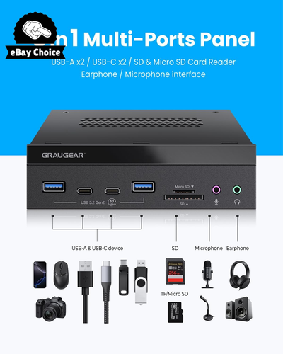 5.25 Inch 10Gbps USB 3.2 Front Panel Card Reader Audio Ports SD/MicroSD 20-Pin - Picture 5 of 12