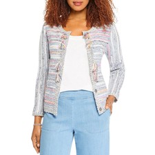 Sea Blue Tweed Frayed Hem Blazer Jacket 