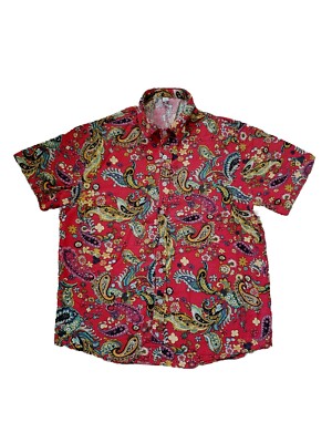 Fashion Classic Collection Top Shirt Paisley Print Botton Front Size XL Tropical