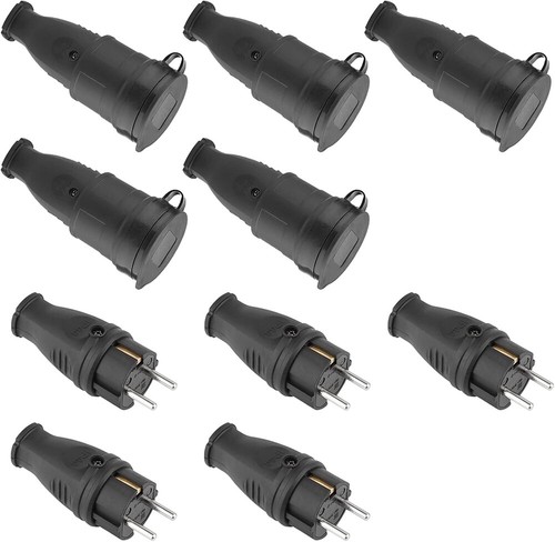 10 x Schuko Kupplung Vollgummi IP44 Schutzkontakt Stecker 230V 16A Gummikupplung - Bild 13 von 13