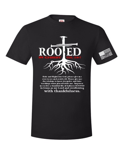 Mens Christian Tshirt Nail Cross Rooted In Christ Short Sleeve T-shirt and DECAL - 第 1/9 張圖片