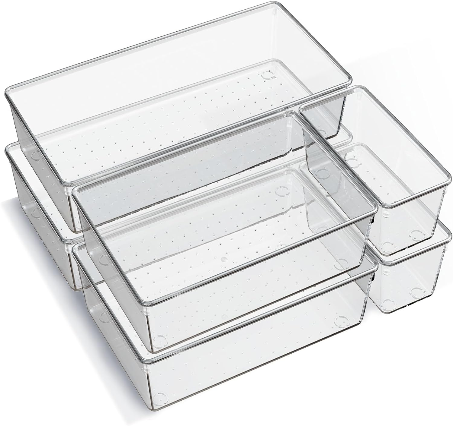 6 Pack Large Clear Plastic Drawer Organizer Trays, Acrylic Kitchen Drawer Organi